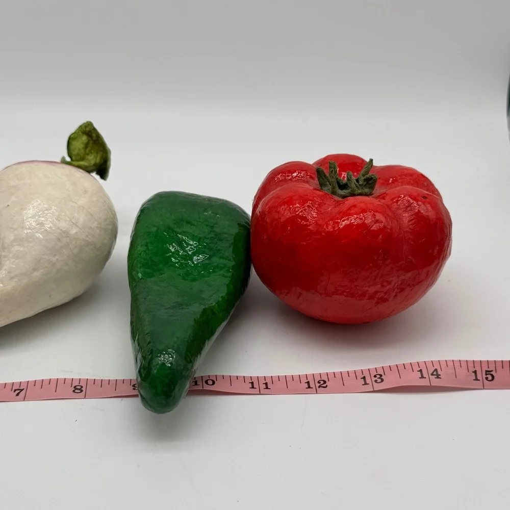 Vtg Mexican Paper Mache Vegetables Lot 5pc Lacquered Tomato Eggplant Folk Art